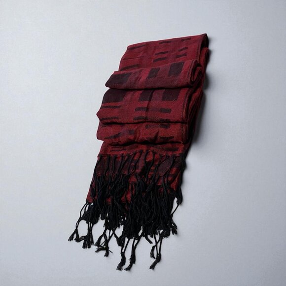 Red Patterned Fringe Scarf - Picture 1 of 4
